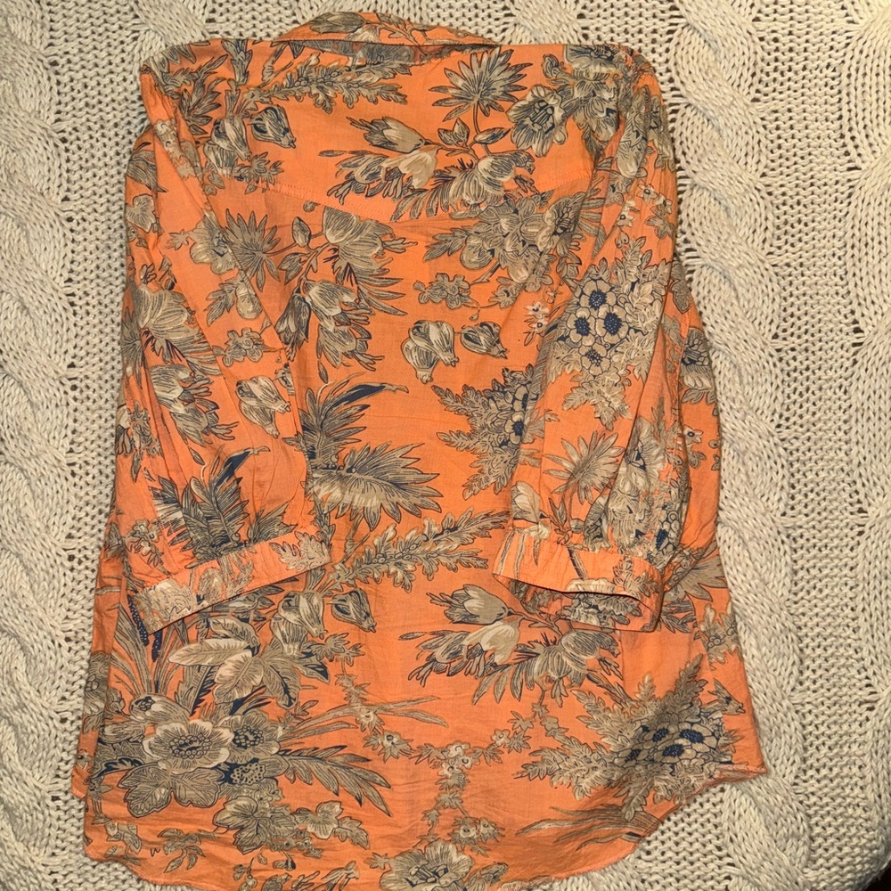 ivy jane Peach Floral Puff-Sleeve Button-Up Blouse - Picture 5 of 7